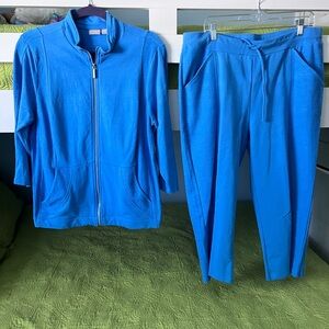 Chico’s Zynergy Bright Blue Zip-Up Jacket and Drawstring Capri Pants Set Size 2